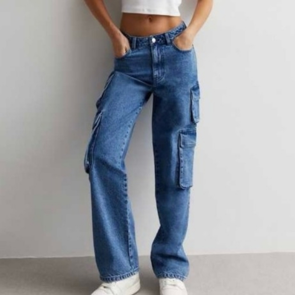 💫Love,Fire Women's Y2K Blue Cargo Jeans Straight Leg